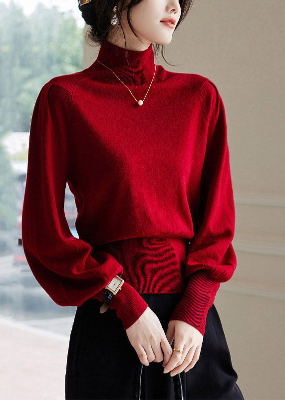 French Red High Neck Warm Cashmere Sweater Winter WS008 GD-NTP221212