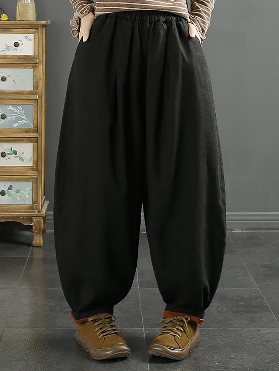 Plus Size Women Autumn 100%Linen Pure Color Bloomers AK1025 Genistyle Shop