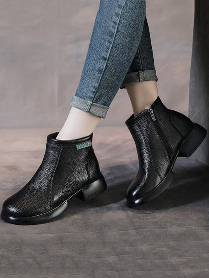 Women Vintage Commute Leather Zipper Mid-Heel Boots AH1065 BC