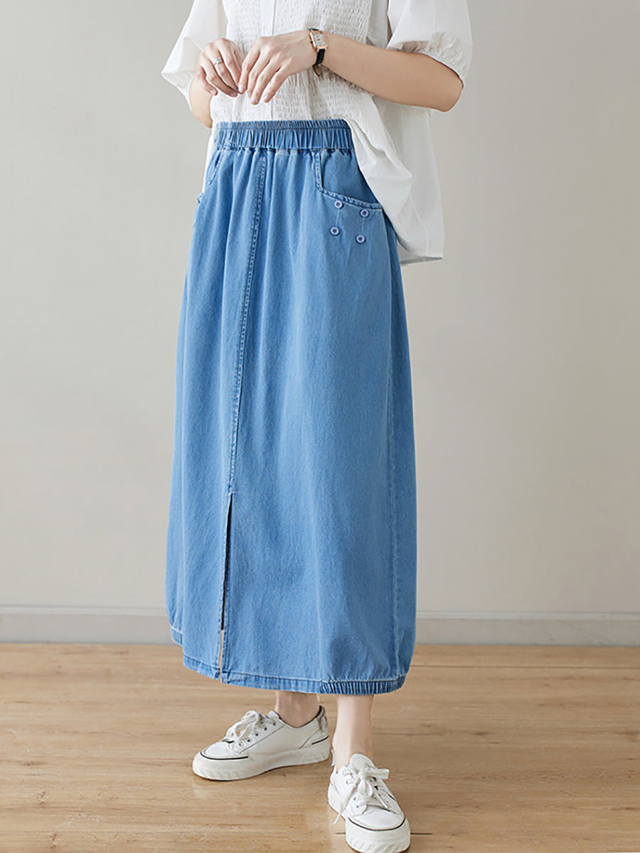 Women Summer Casual Solid Denim Skirt II1048 ZMFS