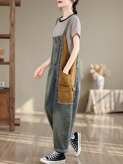 Women Artsy Summer Colorblock Denim Jumpsuits SC1051 Ada Fashion