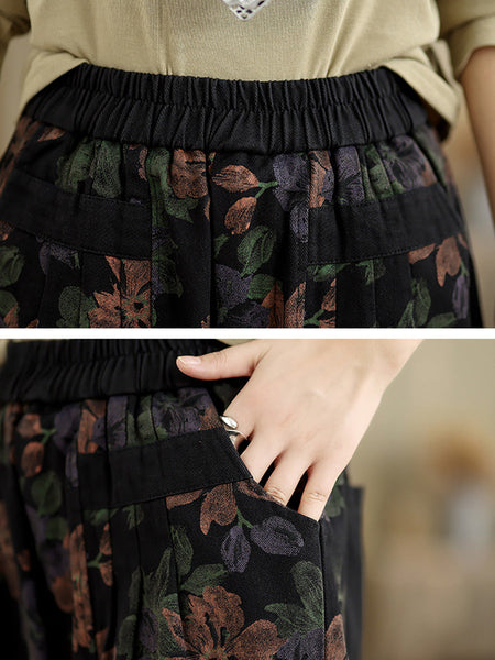 Women Autumn Vintage Flower Cotton Harem Pants AI1038 BUYKUD