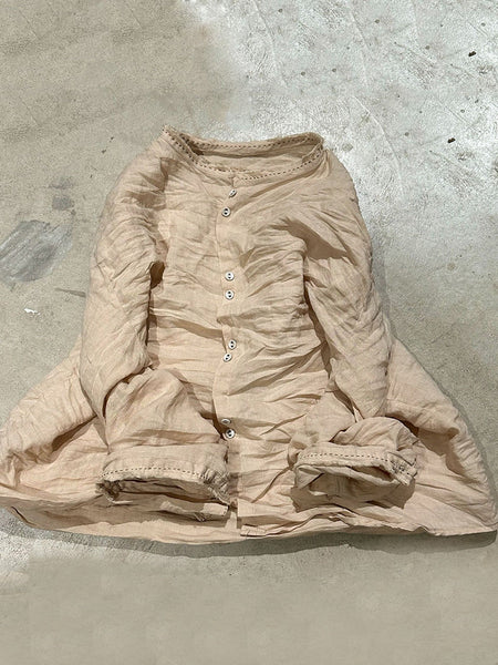 Solid Loose Women Blouse Vintage Collar Stand Ramie FashionChic