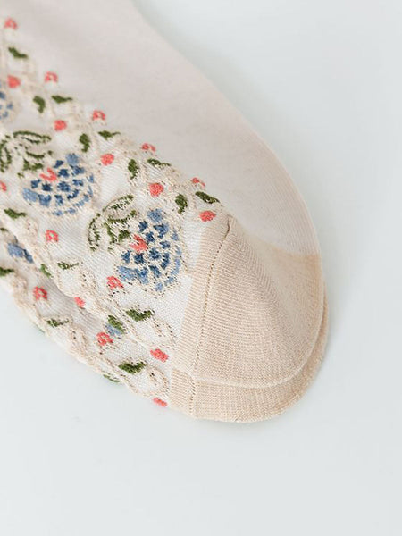 5 Pairs Women Artsy Flower Jacquard Socks AX1028 Genistyle Shop