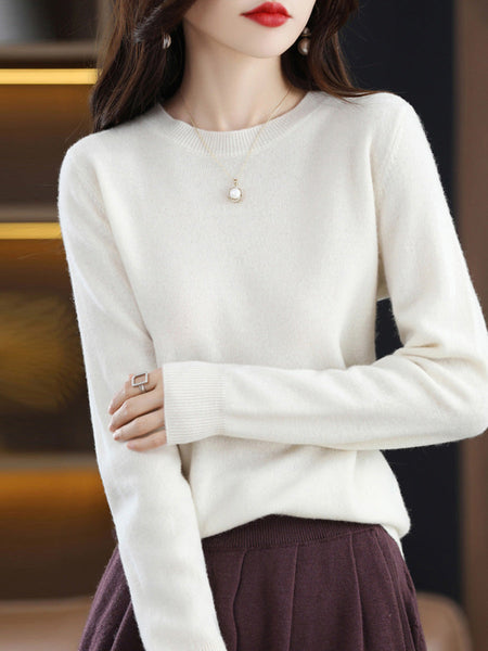 Women Autumn Solid Wool Knitted O-Neck Bottom Sweater CX058 RMZP