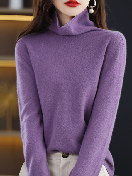 Women Autumn Casual Turtleneck 100%Wool Knit Sweater AK1018 Genistyle Shop