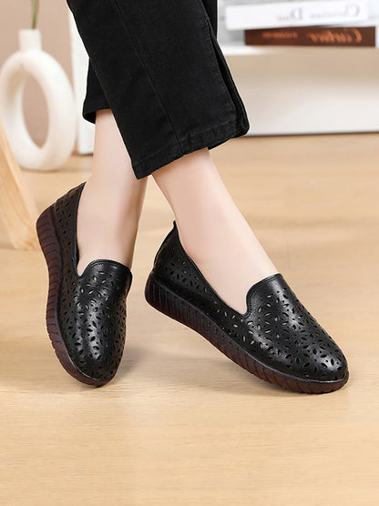 Women Summer Solid Leather Cutout Flat Soft Shoes UI1027 Ada Fashion