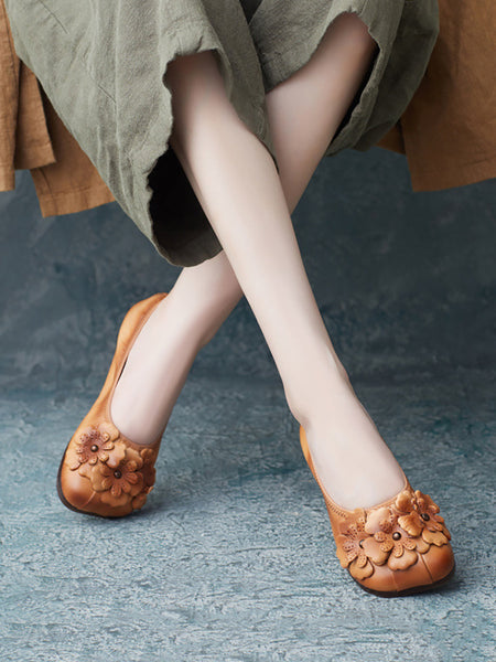 Women Artsy Summer Leather Flower Spiced Flat Shoes ZZ1041 Ada Fashion