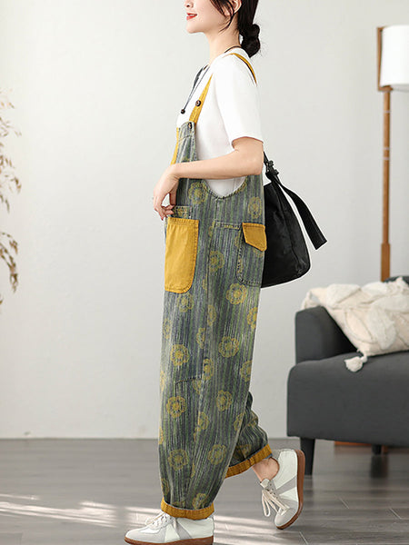 Fashion Denim Summer Stripe Flower Women Jumpsuits FashionChic