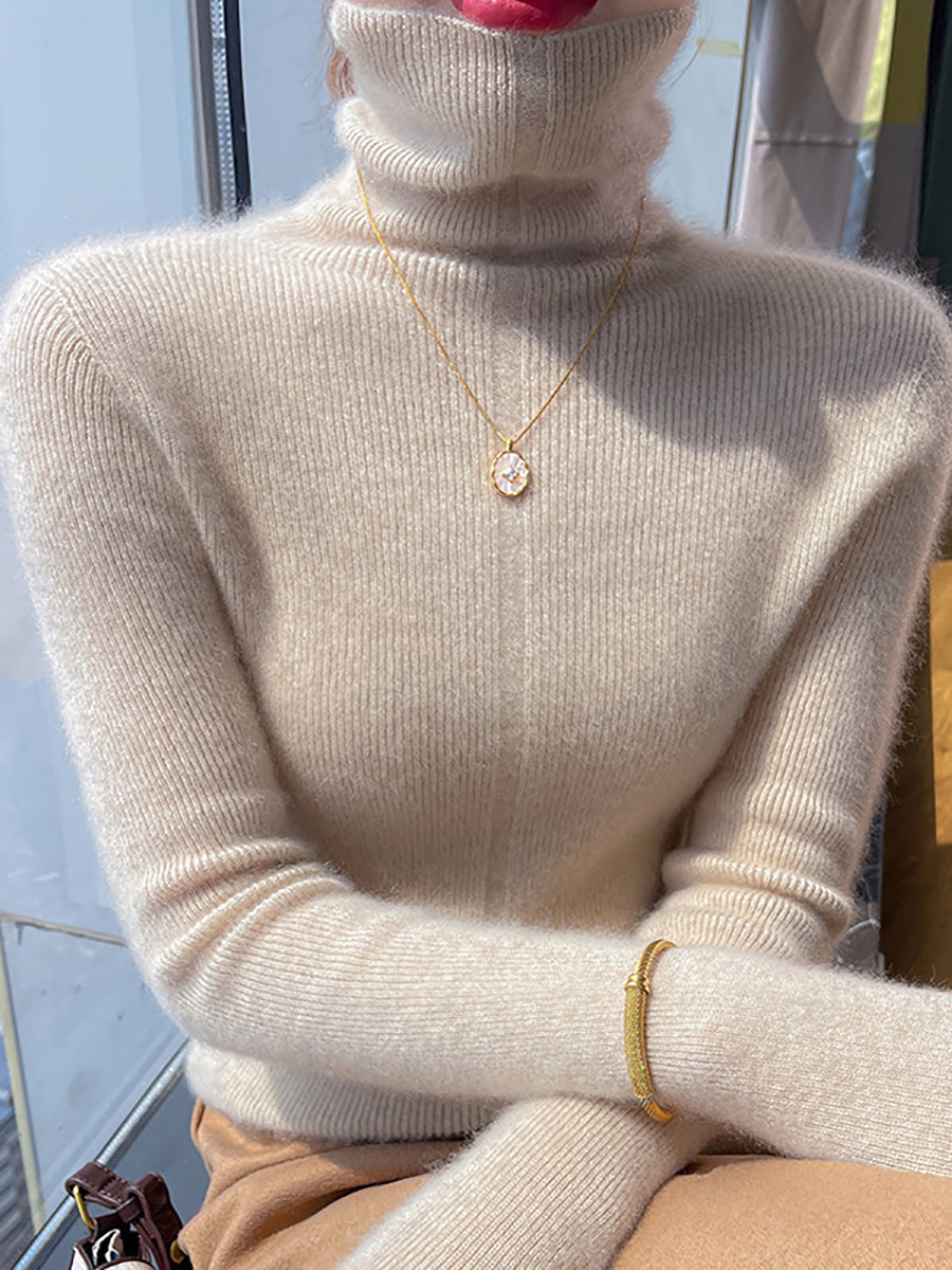 Women Autumn Casual Turtleneck 100%Wool Soft Sweater QU013 BK