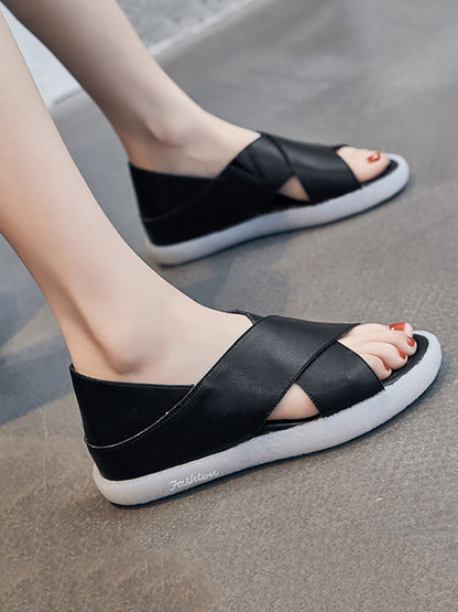 Women Summer Casual Leather Low Heel Sandals ZZ1001 Ada Fashion