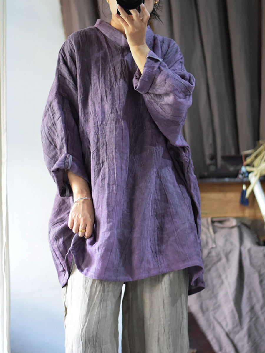 Women Vintage Solid Linen Loose Long Blouse KL1033 Ada Fashion