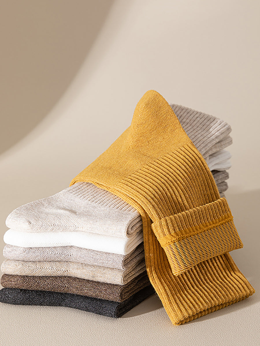 7 Pairs Women Winter Casual Solid Cotton Socks WU002 BUYKUD