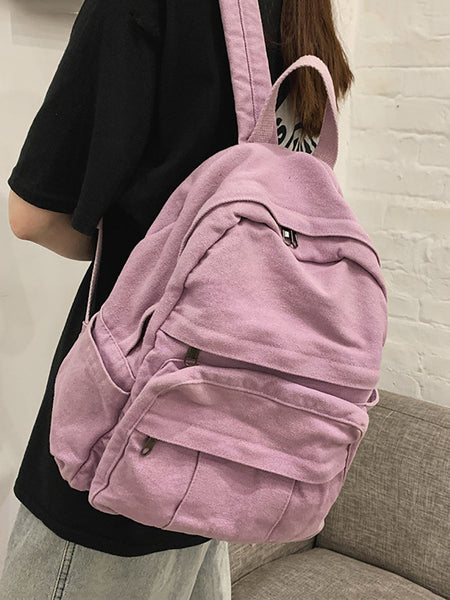 Women Casual Solid Canvas Large Capacity Backpack AT1030 BUYKUD