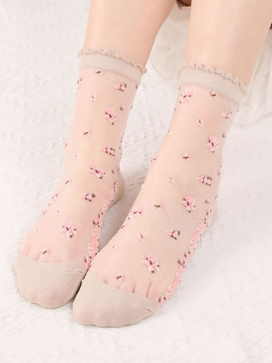 8 Pairs Women Summer Floral Jacquard Thin Socks LL007 BUYKUD