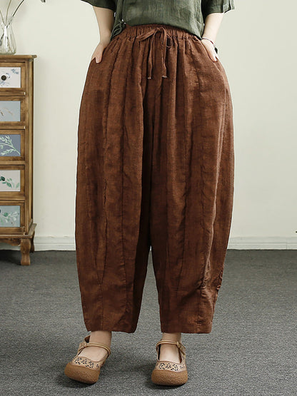 Women Summer Retro Spliced Harem Linen Pants CX010 ZMMM