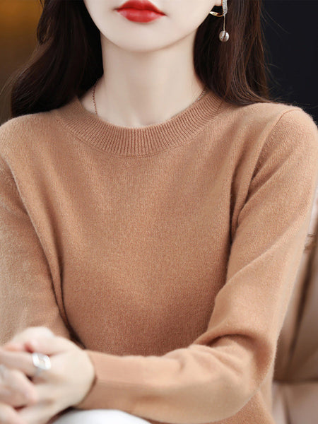 Women Autumn Solid Wool Knitted O-Neck Bottom Sweater CX058 RMZP