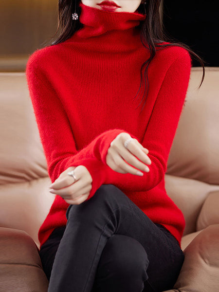 Women Autumn Turtleneck Solid Wool Knit Sweater BA1011 Genistyle Shop