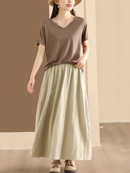 Women Summer Casual Solid Cotton A-shape Skirt KL1014 Ada Fashion