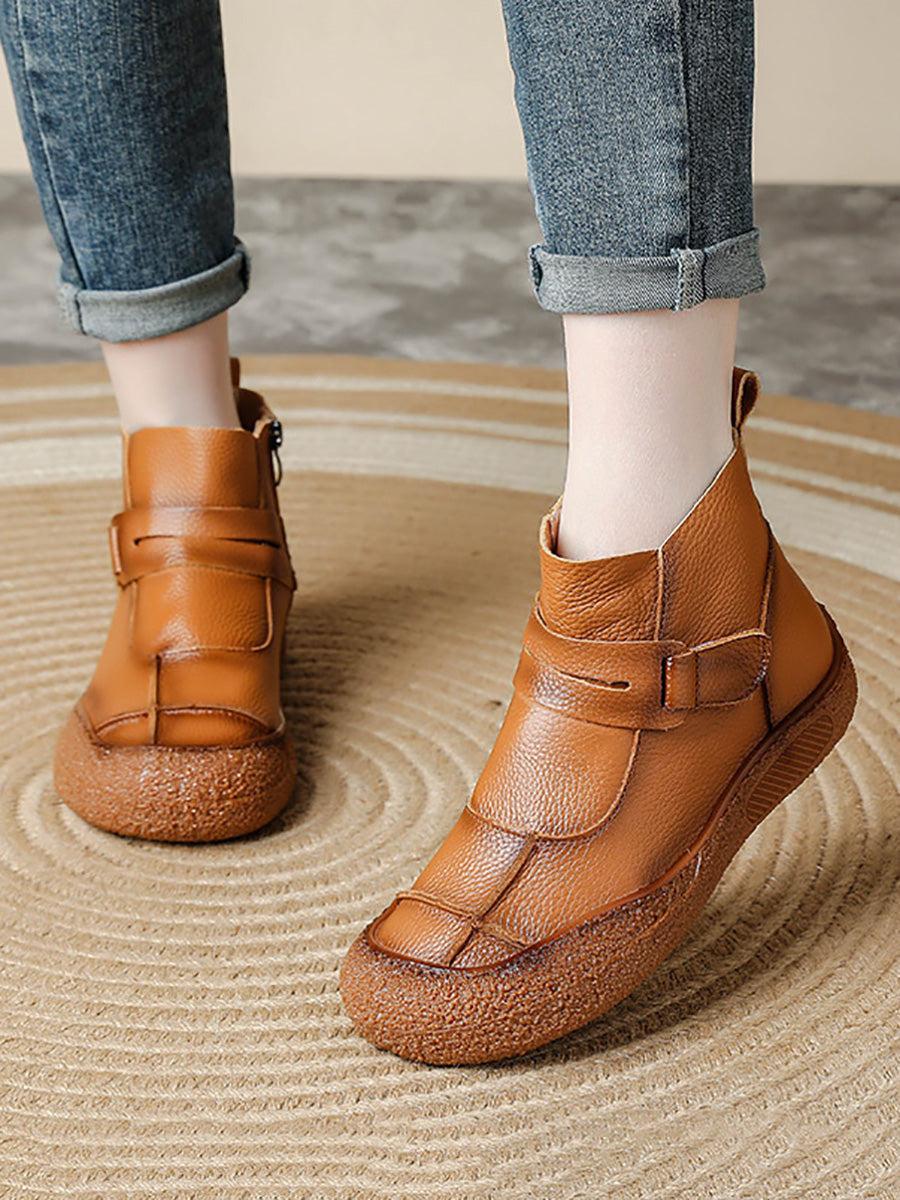 Women Winter Casual Leather Spliced Flat Boots AH1022 BUYKUD