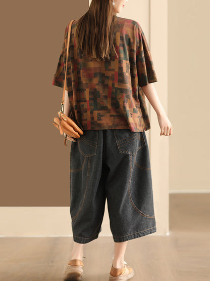 Women Casual Summer Print Loose Cotton Shirt XX1008 Ada Fashion