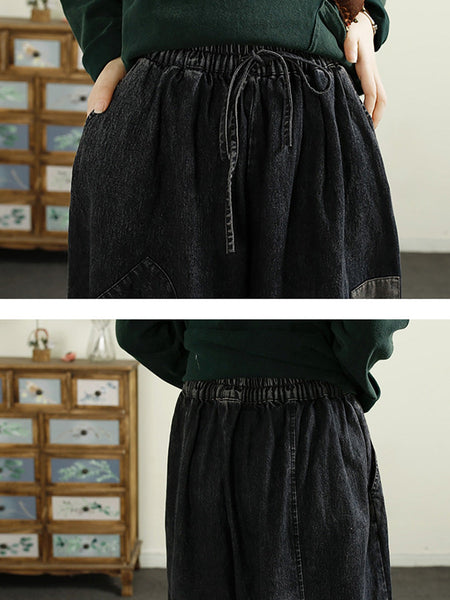 Women Autumn Patch Spliced Denim Harem Pants AI1053 BUYKUD