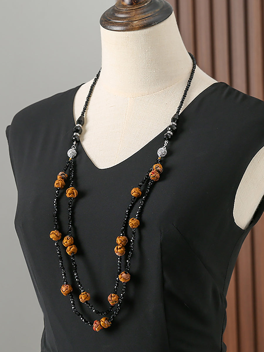 Women Ruyi Knot Beads Weave Sweater Necklace QN005 BUYKUD