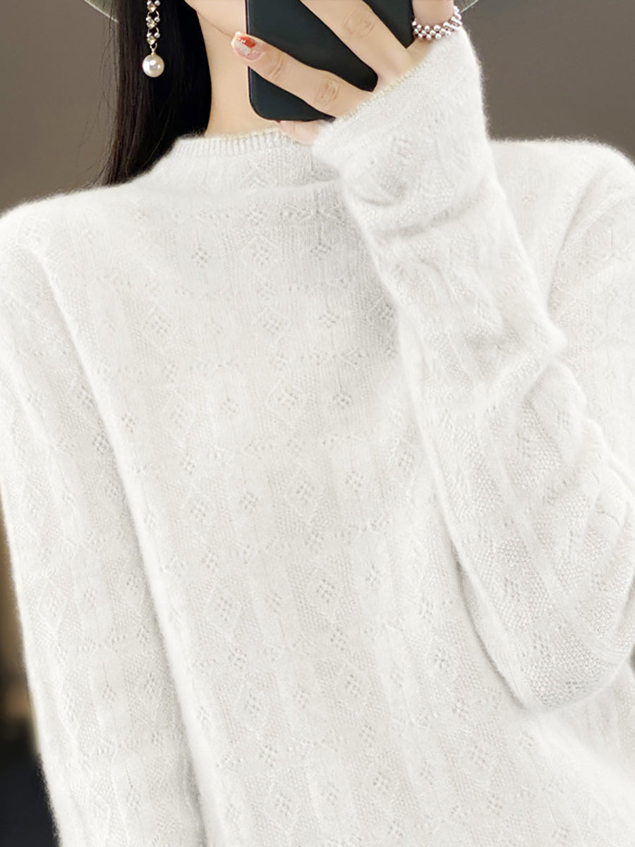 Women Autumn Casual Turtleneck 100%Wool Knit Sweater QU028 BK