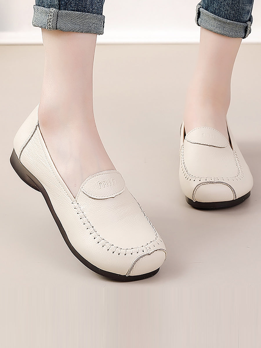 Women Summer Soft Leather Solid Stitching Flat Shoes PP1031 BC