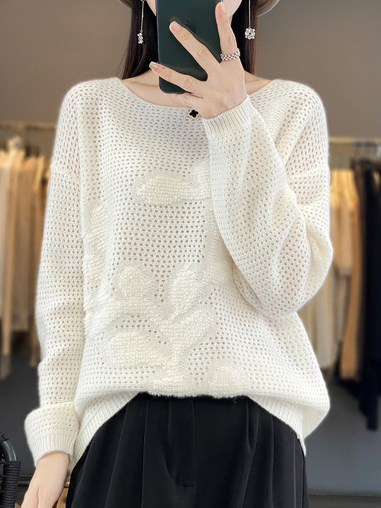 Women Autumn O-Neck Spliced Wool Warm Knit Sweater AV1053 Genistyle Shop