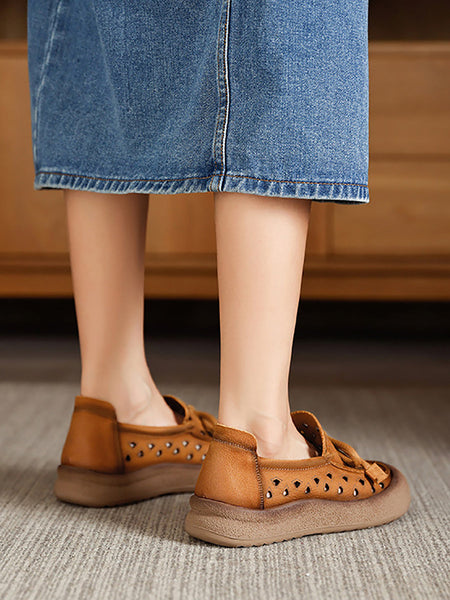 Genuine Shoes Hollow Out Summer Leather Flat Women FashionChic