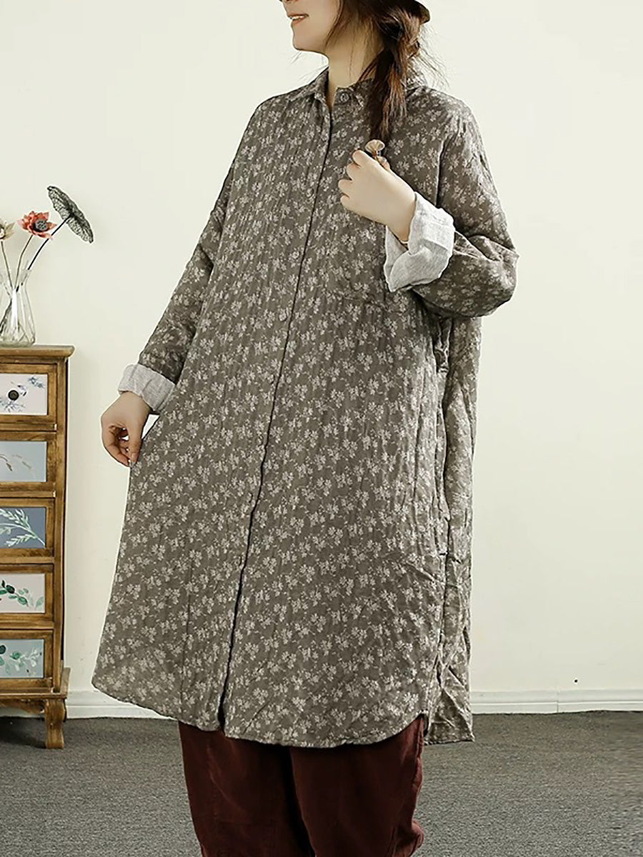 Women Vintage Autumn Flower Button-up Thin Cotton Coat AK1014 Genistyle Shop