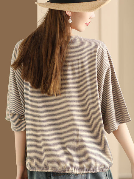 Women Summer Casual Stripe Strap Cotton Shirt BN1043 Ada Fashion