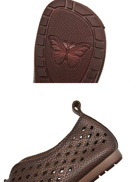 Leather Shoes Women Spliced Vintage Flat Summer FashionChic