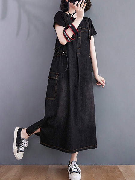 Women Summer Casual Solid Denim Vest Dress CO1021 Ada Fashion