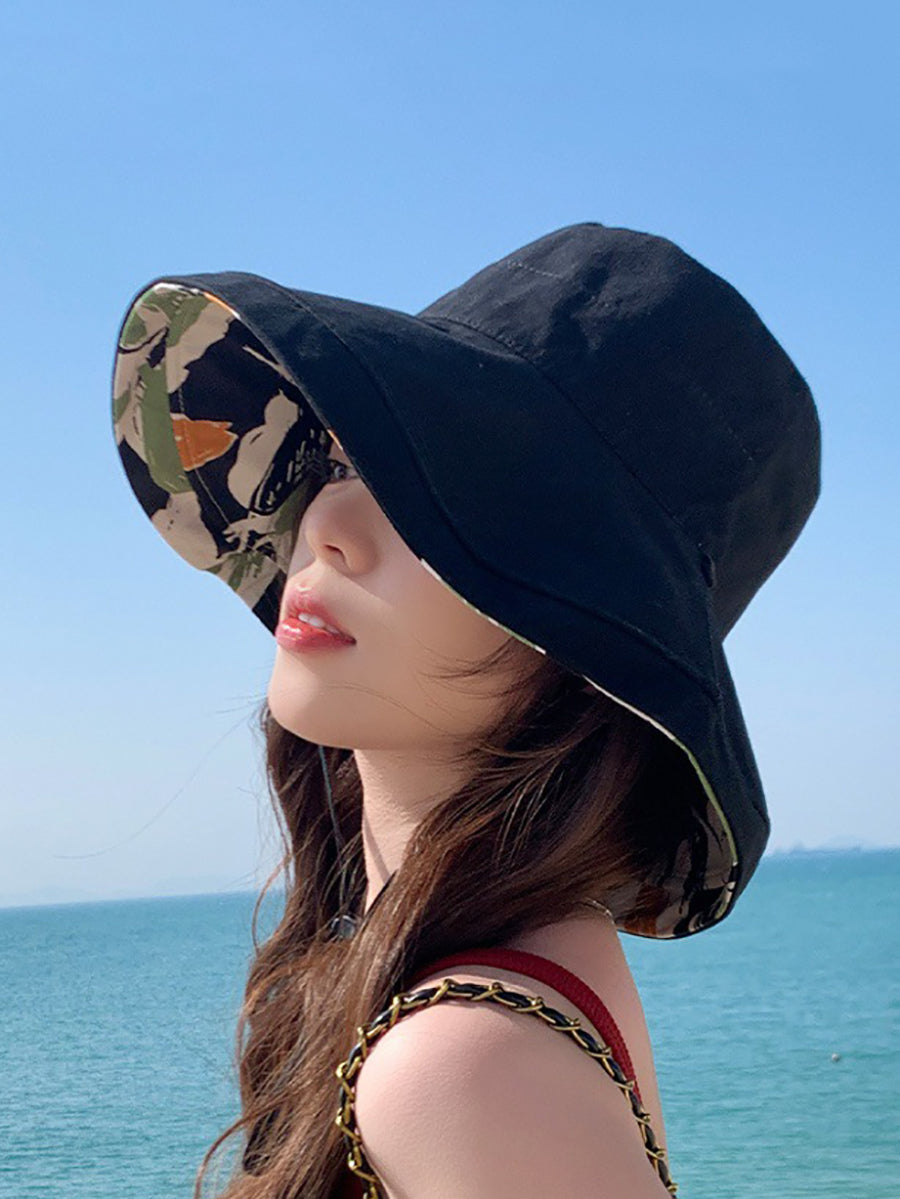 Hat Summer Sunproof Dual-side Flower Women Wearing FashionChic