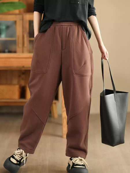Women Autumn Vintage Cotton Fleece-lined Harem Pants WG014 BK