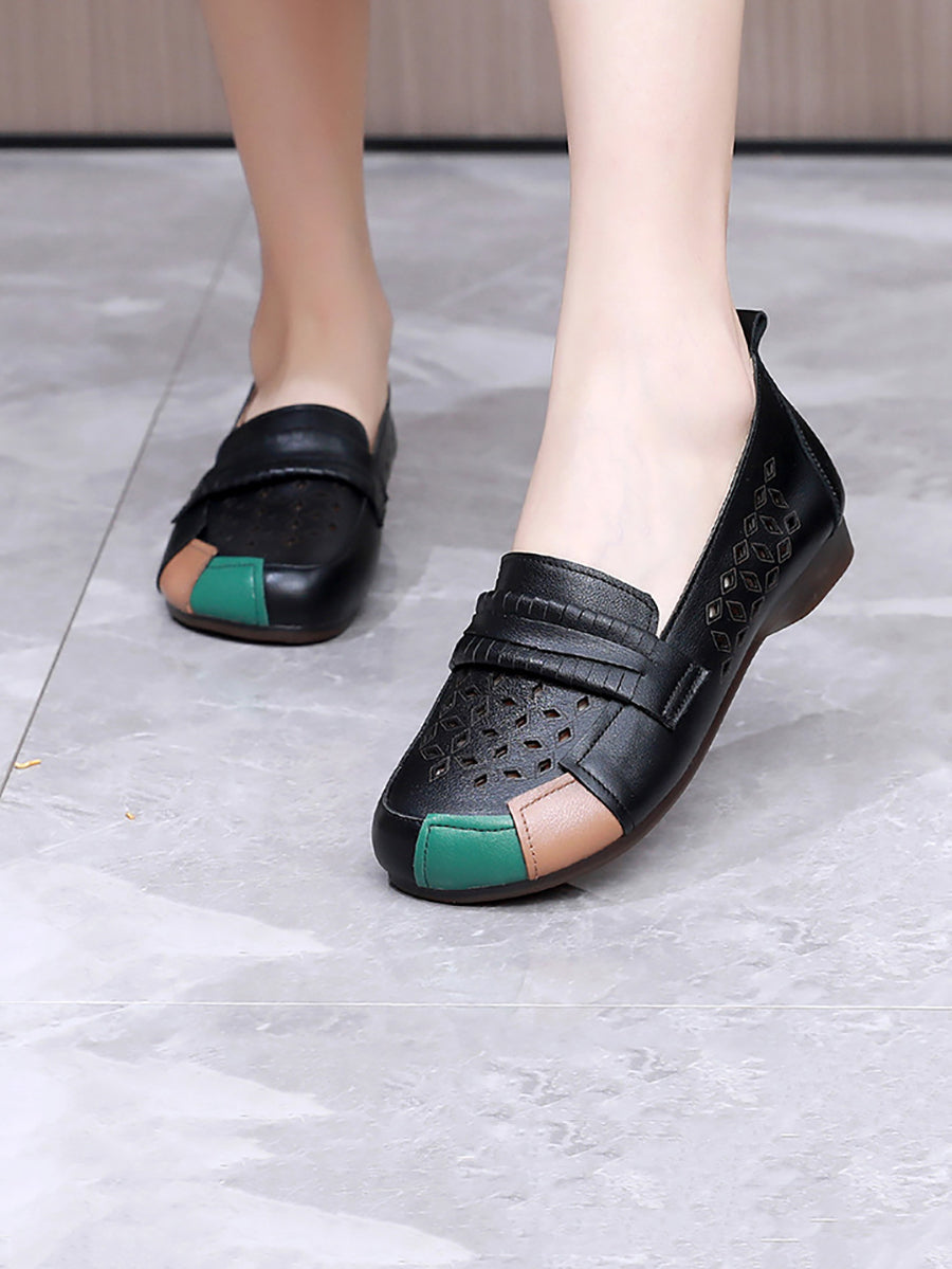 Women Summer Leather Colorblock Cutout Flat Shoes UI1030 Ada Fashion