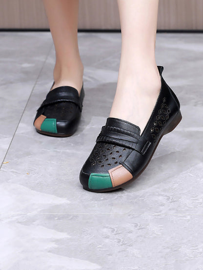 Women Summer Leather Colorblock Cutout Flat Shoes UI1030 Ada Fashion