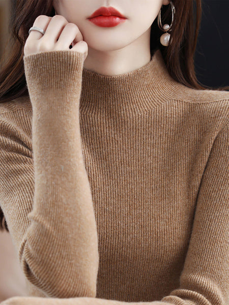 Women Autumn Casual Half-Turtleneck Wool Knit Sweater AK1041 Genistyle Shop