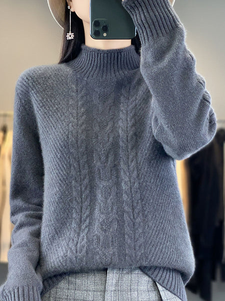 Women Autumn Half Turtleneck Wool Warm Twist Knit Sweater AV1009 Genistyle Shop