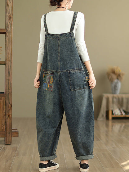 Women Casual Patchwork Loose Denim Jumpsuits JJX