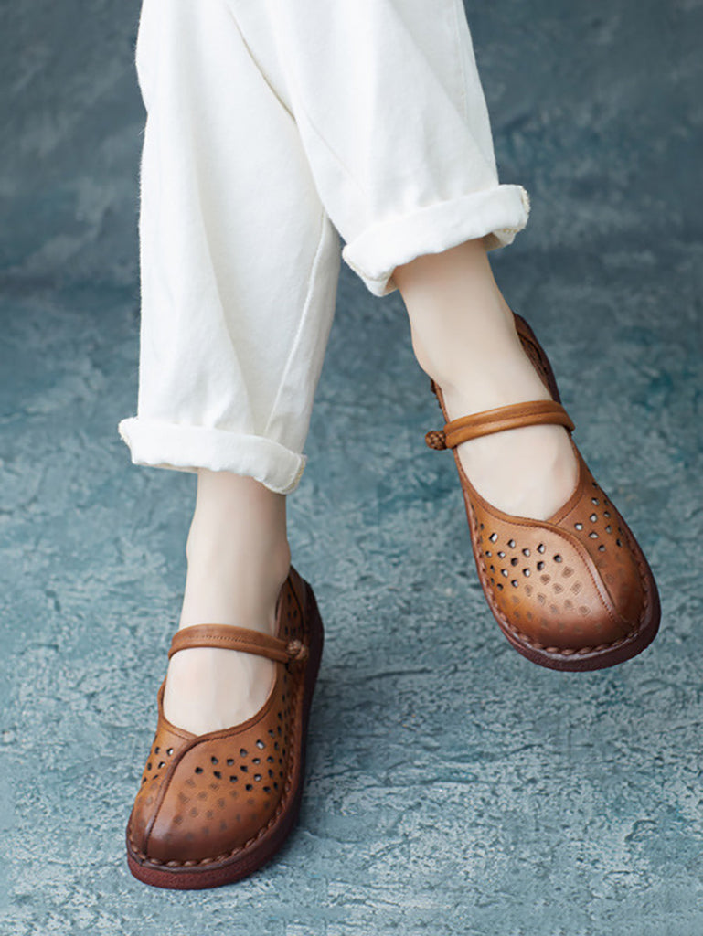 Women Summer Casual Leather Spliced Cutout Flat Sandals FG1029 Ada Fashion