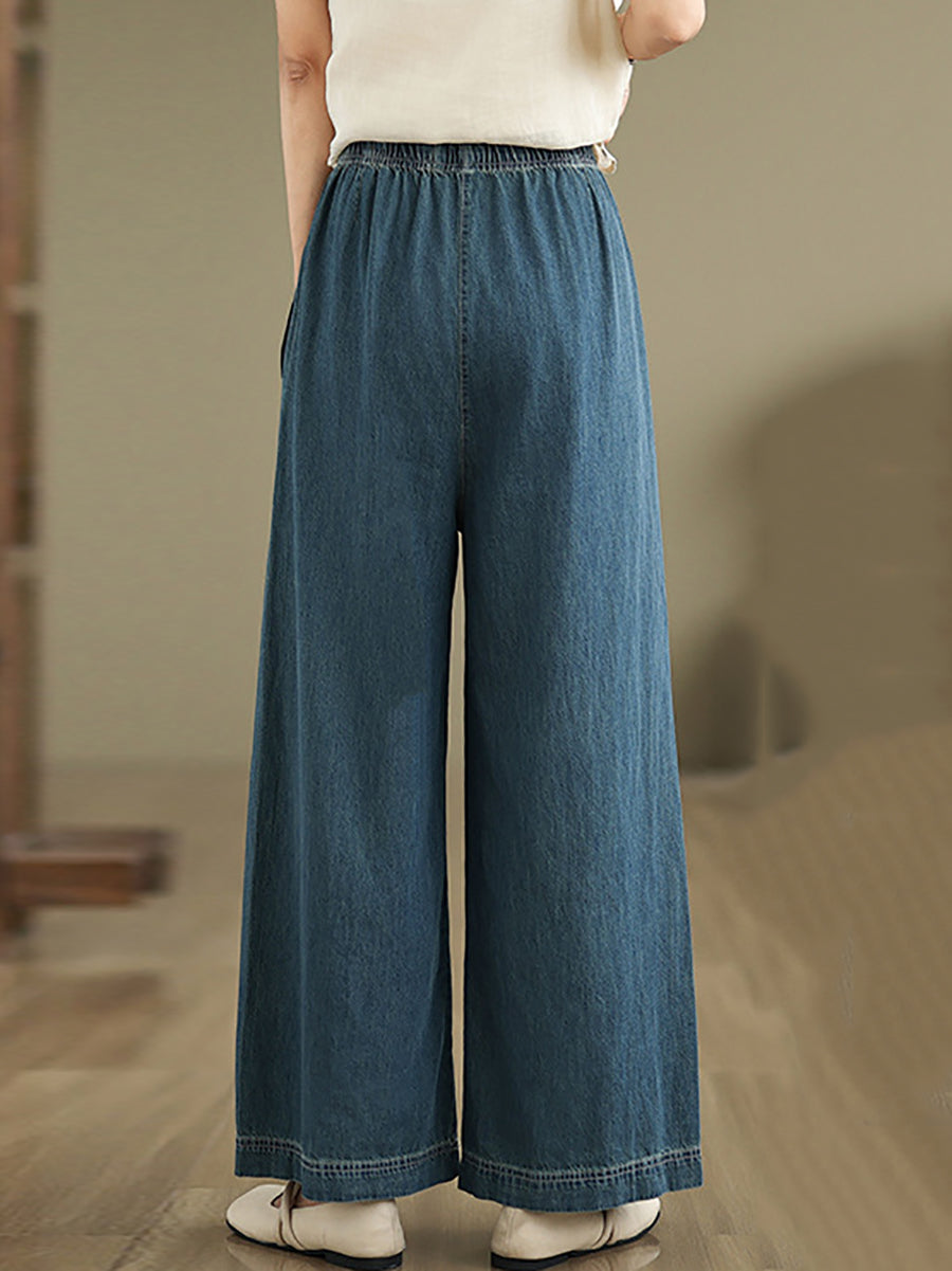 Women Artsy Summer Loose Denim Wide-leg Pants AS1031 BUYKUD