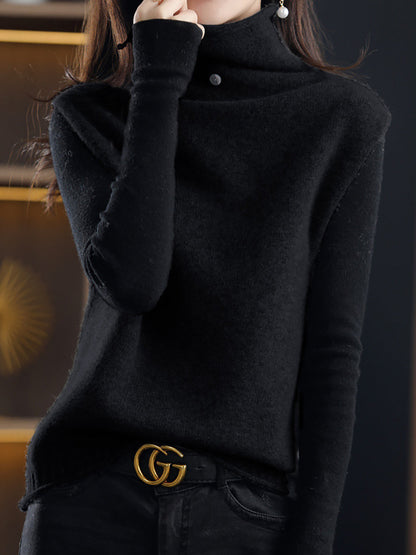 Women Casual Wool Turtleneck Soft Knit Vest QU025 BUYKUD