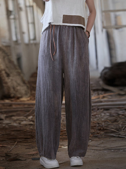 Women Summer Vintage Worn Straight Linen Pants IO1010 Ada Fashion