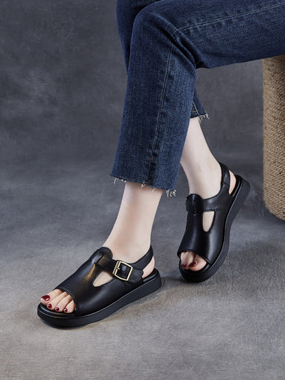 Women Soft Toe Leather Sandals Summer Open FashionChic