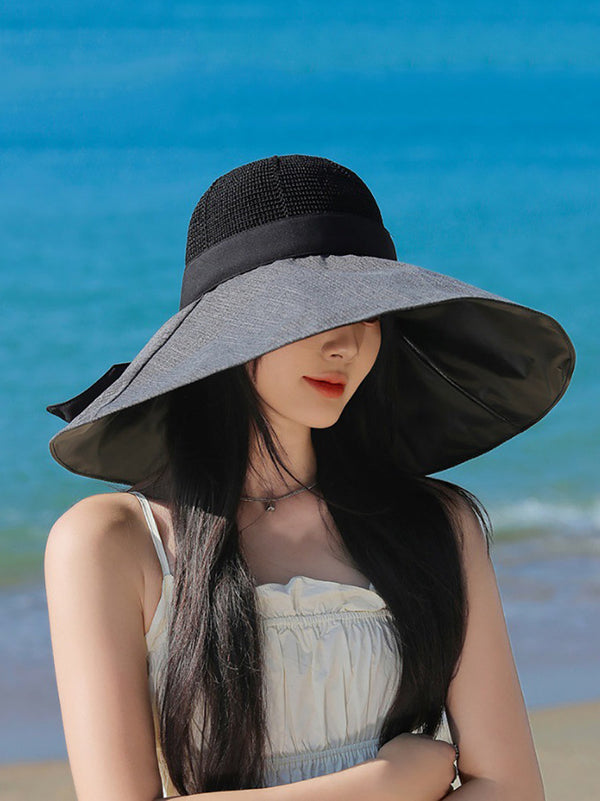 Women Summer Travel Large Brim Sunproof Spliced Hat QW1036 Ada Fashion