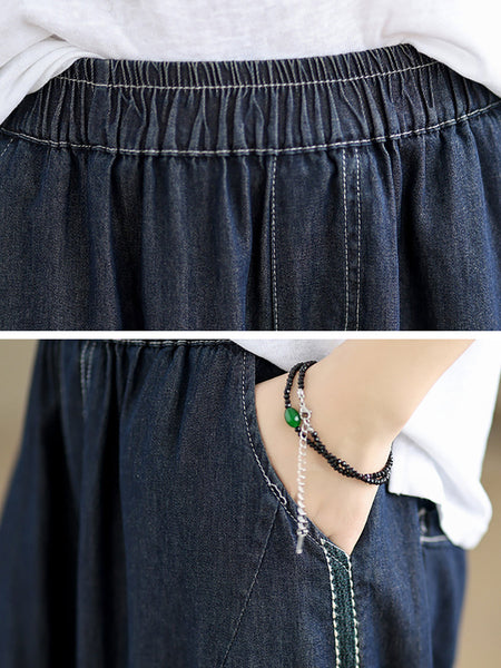 Women Summer Casual Solid Denim Harem Pants II1004 BUYKUD