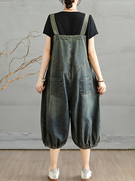 Jumpsuits Women Cropped Denim Pure Color Worn Summer FashionChic
